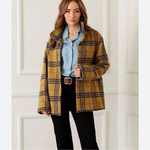 KAREN KANE Wool Blend Plaid Shirt Jacket Yellow Brown Size XS